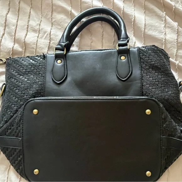 Desigual Embroidered Floral Satchel Tote Bag Black Top Handle Handbag - Picture 12 of 13